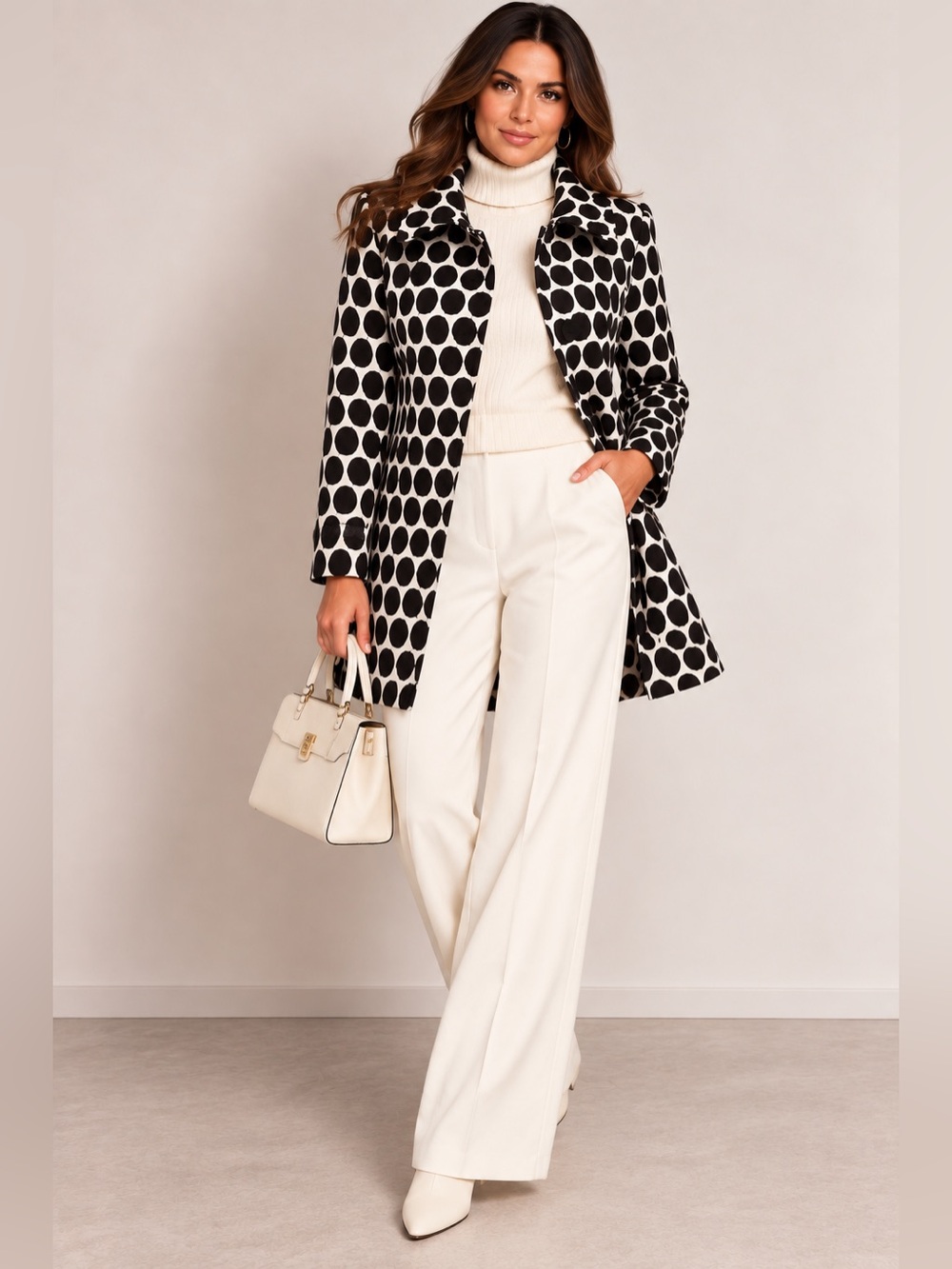Peter Nygard Black and White Polka Dot Trench Coat size 8 petite